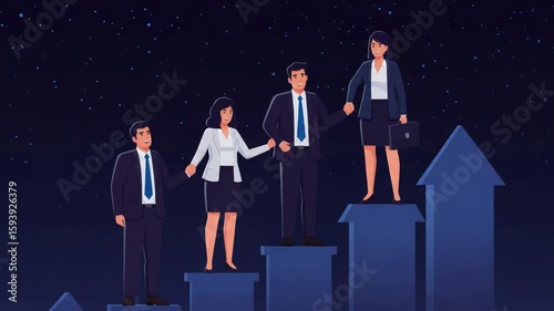 Business Teamwork Illustration on Career Growth