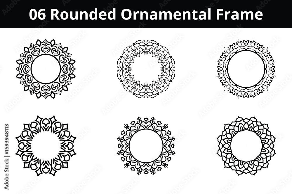 Obraz premium Set of 6 Decorative Round Frames with Floral and Mandala Designs