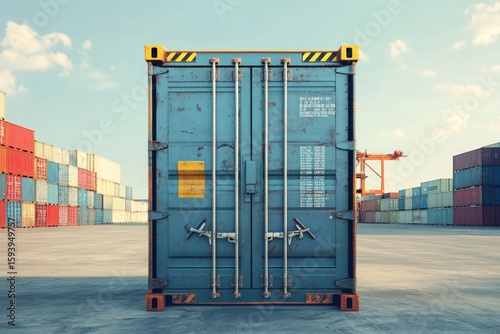 Economic restriction concept with locked shipping container and tax symbols