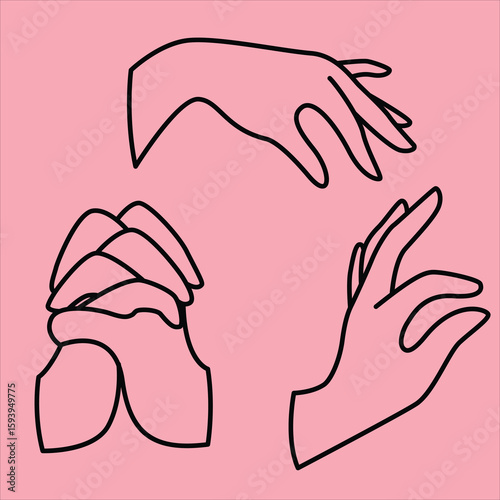 Elegant hand gestures illustration on pink, a minimalist drawing perfect for design projects and decorative elements.