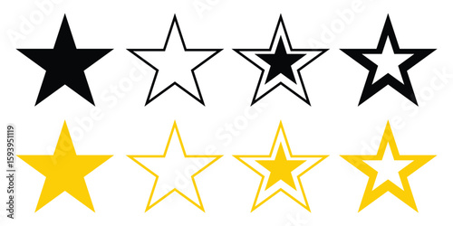Star vector isolated icon set. Stars collection. Golden Stars isolated on white background. Five stars customer product review icon set. Vector illustration. 