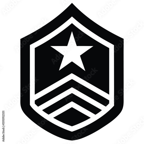 Black military rank insignia with star and stripes isolated against a white background