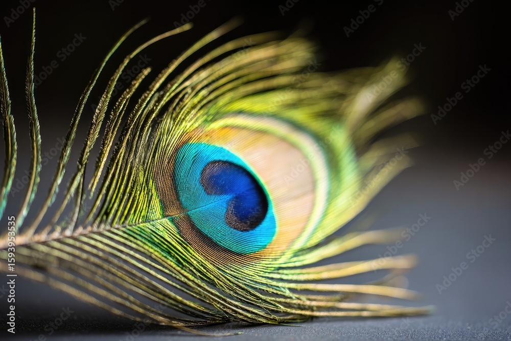 Obraz premium Close-up peacock feather, vibrant colors (1)