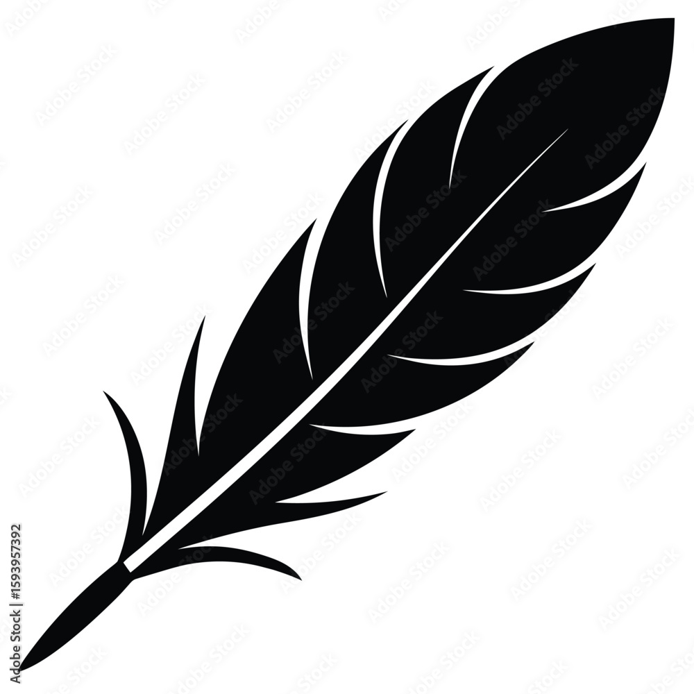 Fototapeta premium Stylized Black Feather Illustration Single Plume Design Silhouette