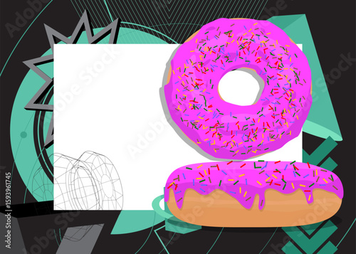 Doughnut geometrical graphic retro theme background. Minimal geometric elements. Vintage abstract shapes vector illustration.