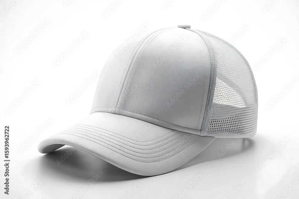 Fototapeta premium Blank White Trucker Hat Isolated on White Background