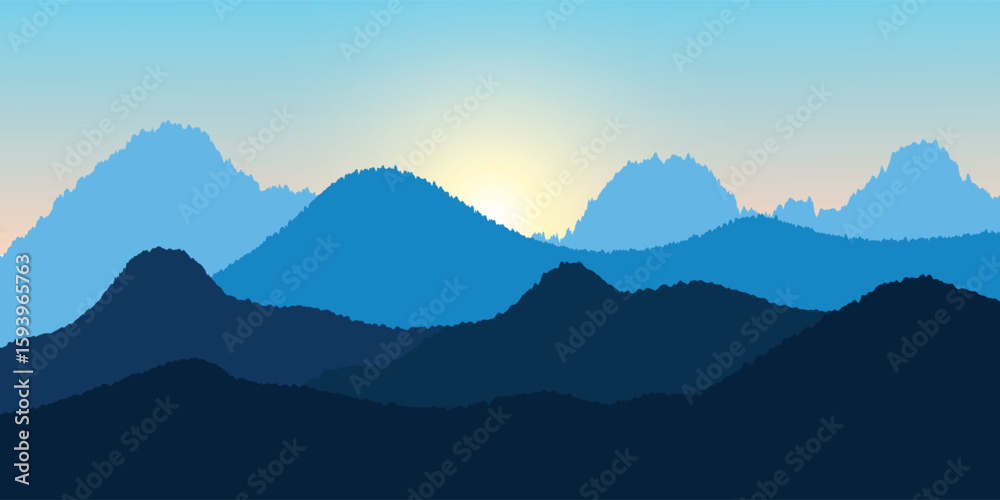 Naklejka premium Peaceful Layered Mountain Landscape at Sunrise
