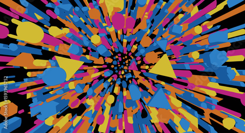 Geometric shape explosion in bright flat colors