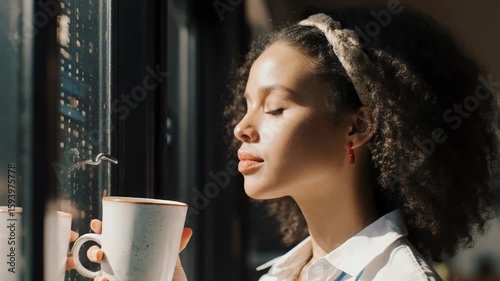 Woman Meditating with Coffee in Hand