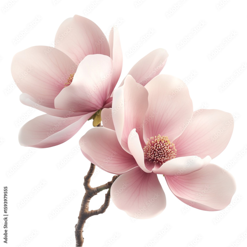 Naklejka premium Delicate Pink Magnolias Blooming Softly Serene Beauty,