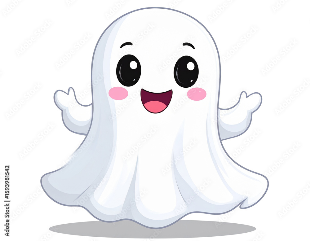 Obraz premium Cartoon Ghost with Friendly Face and Blush, PNG Isolated 