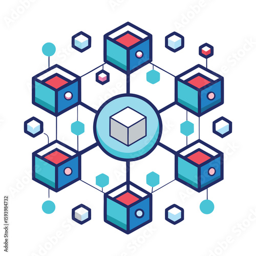 Blockchain Network Illustration on White Background 