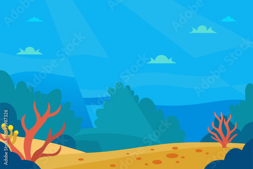 Underwater Background with Coral Reefs and Sunrays