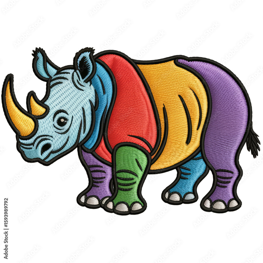 Fototapeta premium Colorful embroidered rhinoceros animal embroidery
