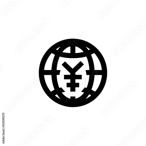 Globe icon with a yen symbol in the center representing global finance, international yen currency, or Japanese economy.