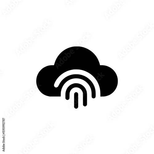 Black cloud icon with partial fingerprint embedded, symbolizing online identity access or hybrid biometric cloud security.