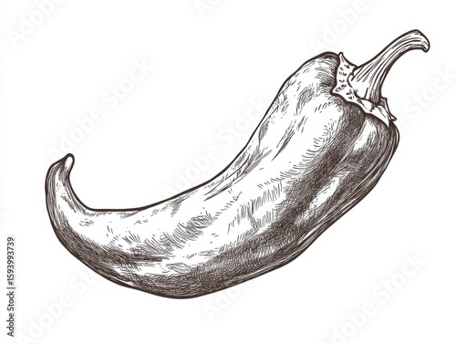Close up illustration of a spicy chili pepper with stem.