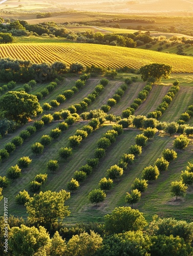 A field of trees with a lot of green grass