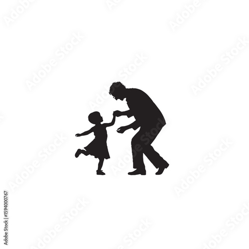 Senior Dancing with Child Silhouette on White Background – Vector Illustration for Generational Bonding, Symbolic Joy, and Family Celebration Concepts