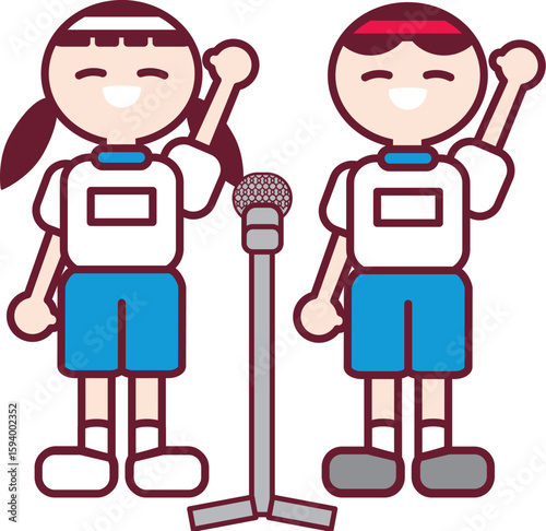 白組紅組の代表の子供達が選手宣誓をしているベクターイラスト