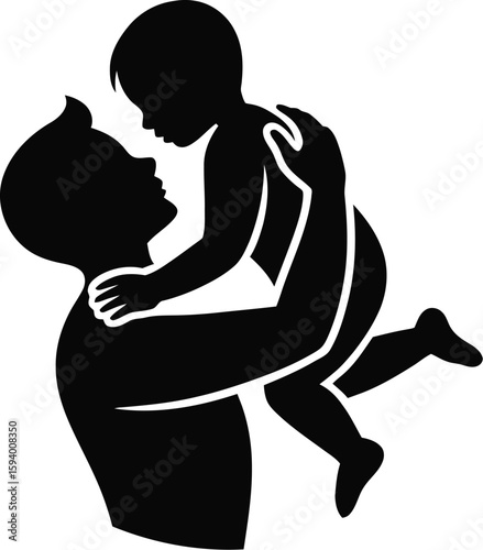 Wallpaper Mural A silhouette of a father holding his child up in the air against a bright white circular background Torontodigital.ca