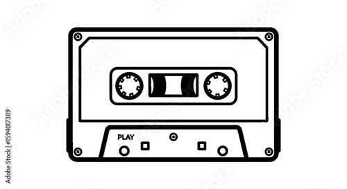 Vintage Audio Cassette Tape Outline Illustration.
