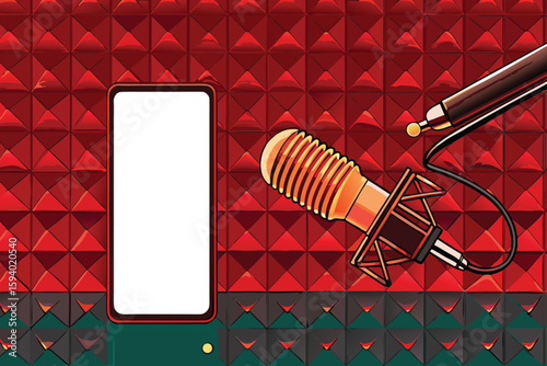 microphone on red background