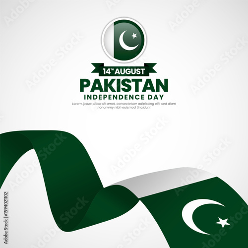 Pakistan independence day Square banner background with waving ribbon flag