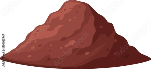 A cartoon depiction of a mound of reddish brown dirt or soil on a plain white background isolated