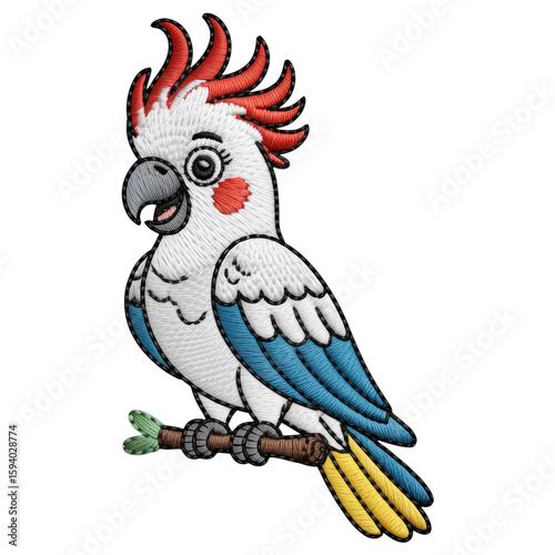 White cockatoo with red crest and blue wings parrot