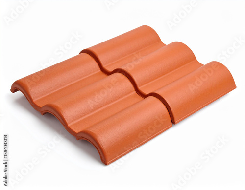 Roof Tile on White Background: Single Clay Tile for House Roofing, Construction Material Display, Traditional Roof Cover Element, Building Component for Shelter Structure