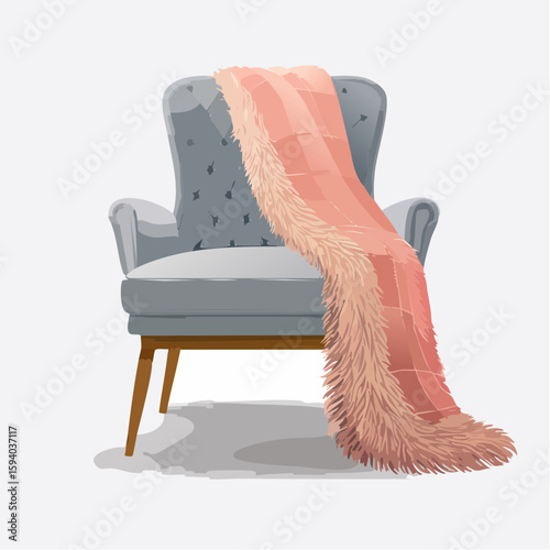 plush blush blanket draped over modern chair in scalable vector mockup for cozy home decor and product listings