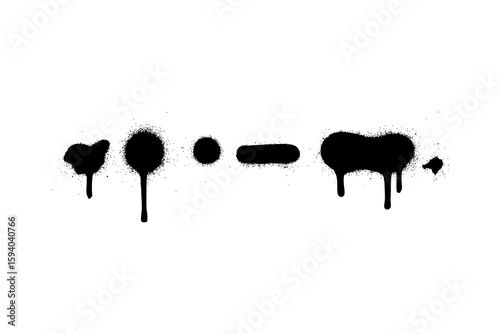 Isolated Black Spray Paint Drips and Abstract Graffiti Marks