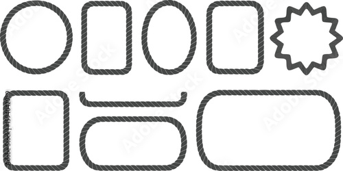 Set of Rope Frame Border Shapes Circle, Rectangle, Oval, Rounded Edge, Star