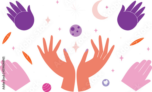 magical hands crystal ball spell gesture vector