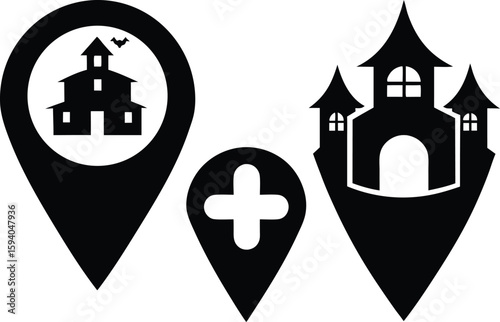 spooky gps map icon set haunted trail location