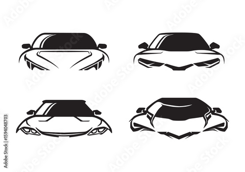 Front‑facing sport car logo set. Ideal for racing brand, detailing shop, garage, or elite auto club