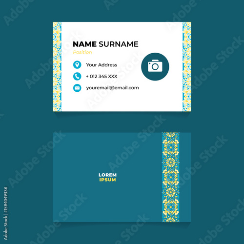 Name Card Design with Oriental Geometric Luxury Ornament Tape Border