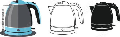 Electric kettle vector illustration set for kitchen appliances and hot water preparation design element