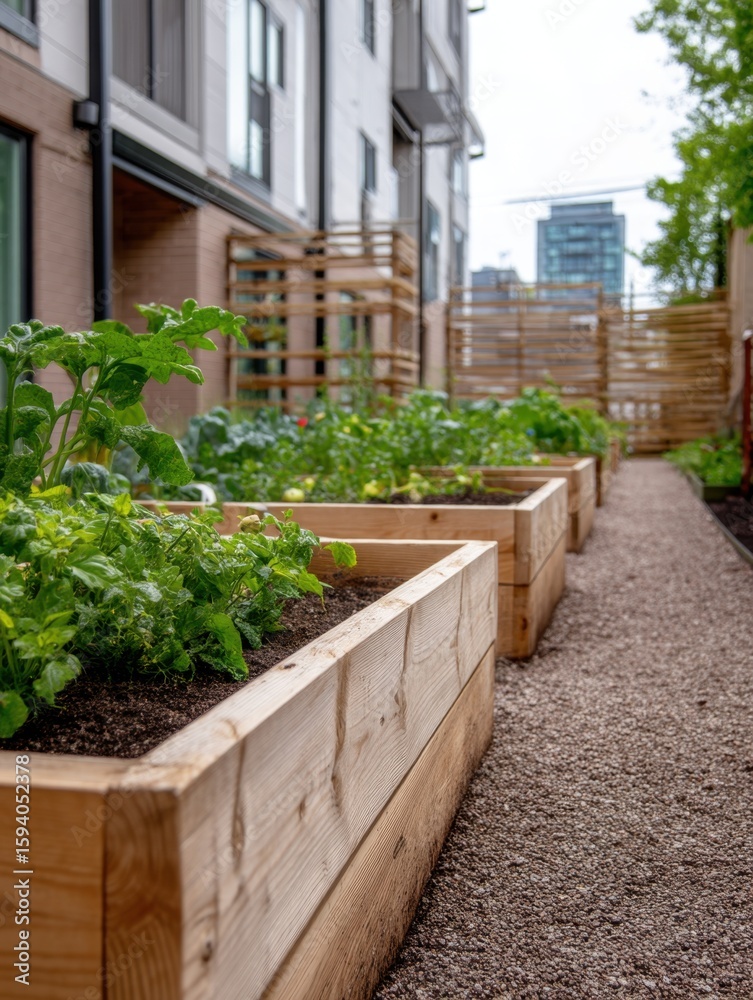 Fototapeta premium Urban gardening action city courtyard landscape photography green environment close-up view sustainable concept