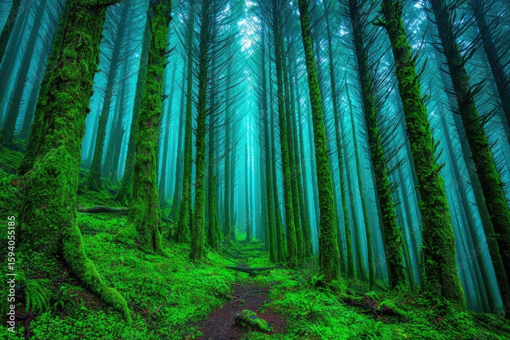 Obraz premium Misty, vibrant forest path