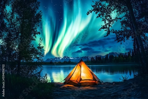 Night tent, wild lights, north scene.
