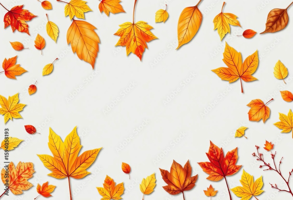 Obraz premium Hand-drawn autumn leaves in various shapes & sizes, forming decorative vector elements, template, october