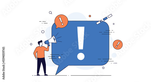 Urgent information alert announcement broadcast communication notification message exclamation point