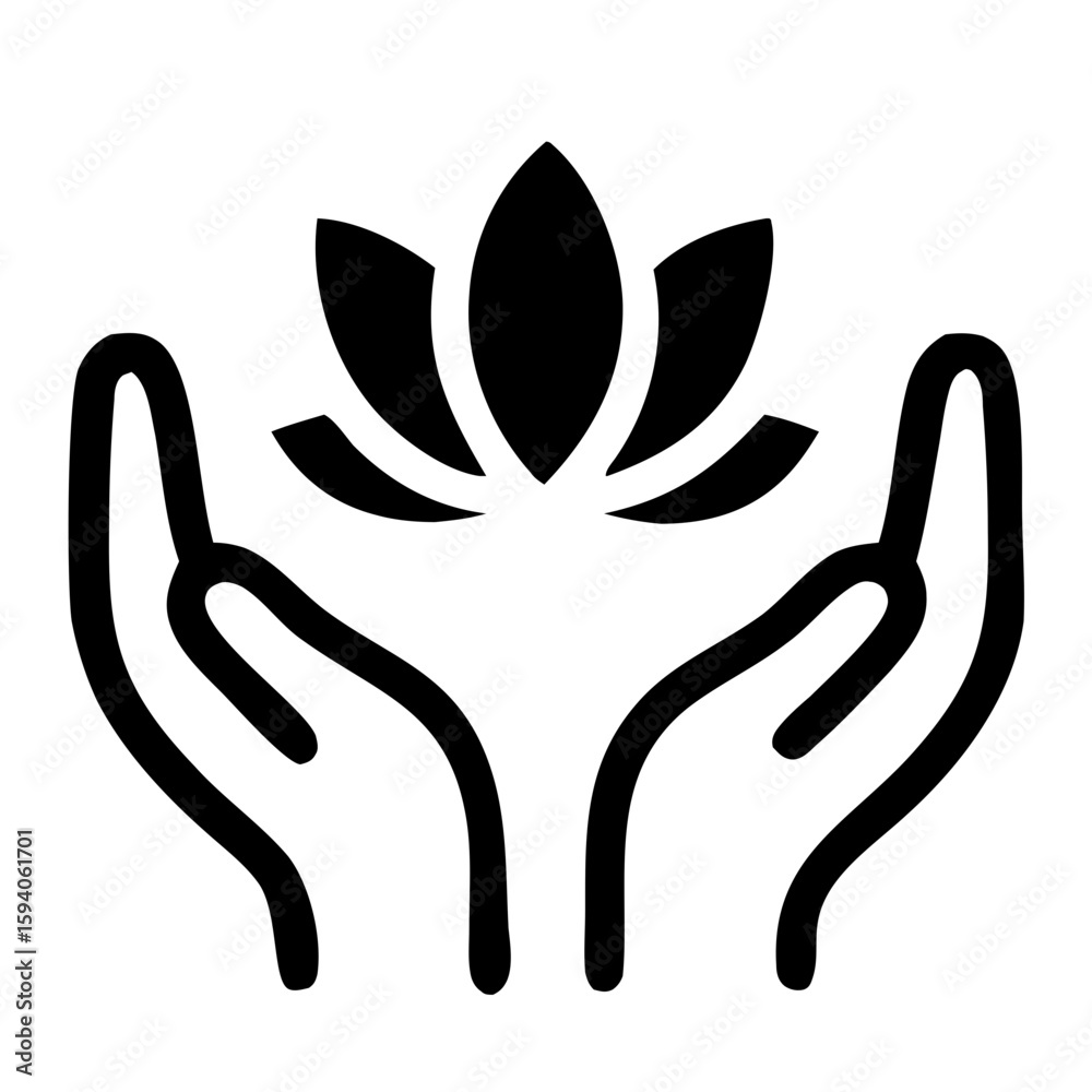 Obraz premium Minimalist Line Art Hands Holding Lotus Flower Spa Icon