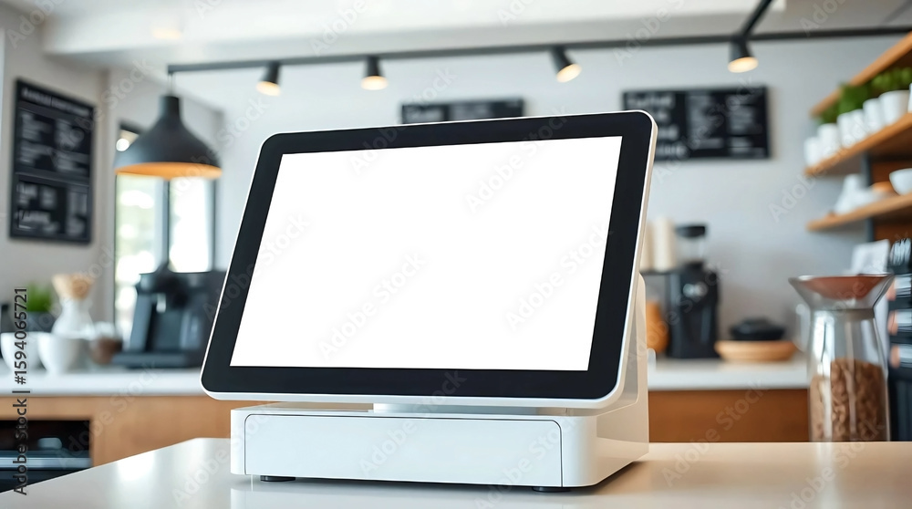 Blank touch cash register terminal in catering facilities. bar and restaurant, coffee shop payment system Blank touch cash register terminal in catering facilities. bar and restaurant, coffee shop payment system
