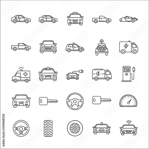 Car Icon Set Line Style Vehicle Graphics for Transportation and Automobile Designs This