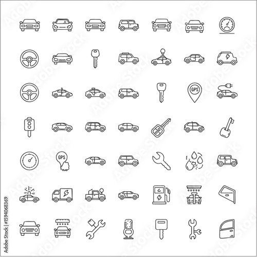Car Line Icon Set Collection of Automotive Vehicle Icons in Various Styles This