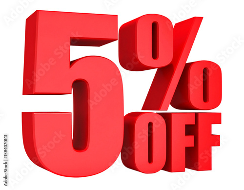 3D 5% OFF” in Bold Red with Soft Shadow Transparent Background PNG