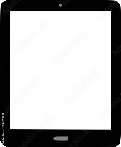 A black tablet computer with a blank white screen.